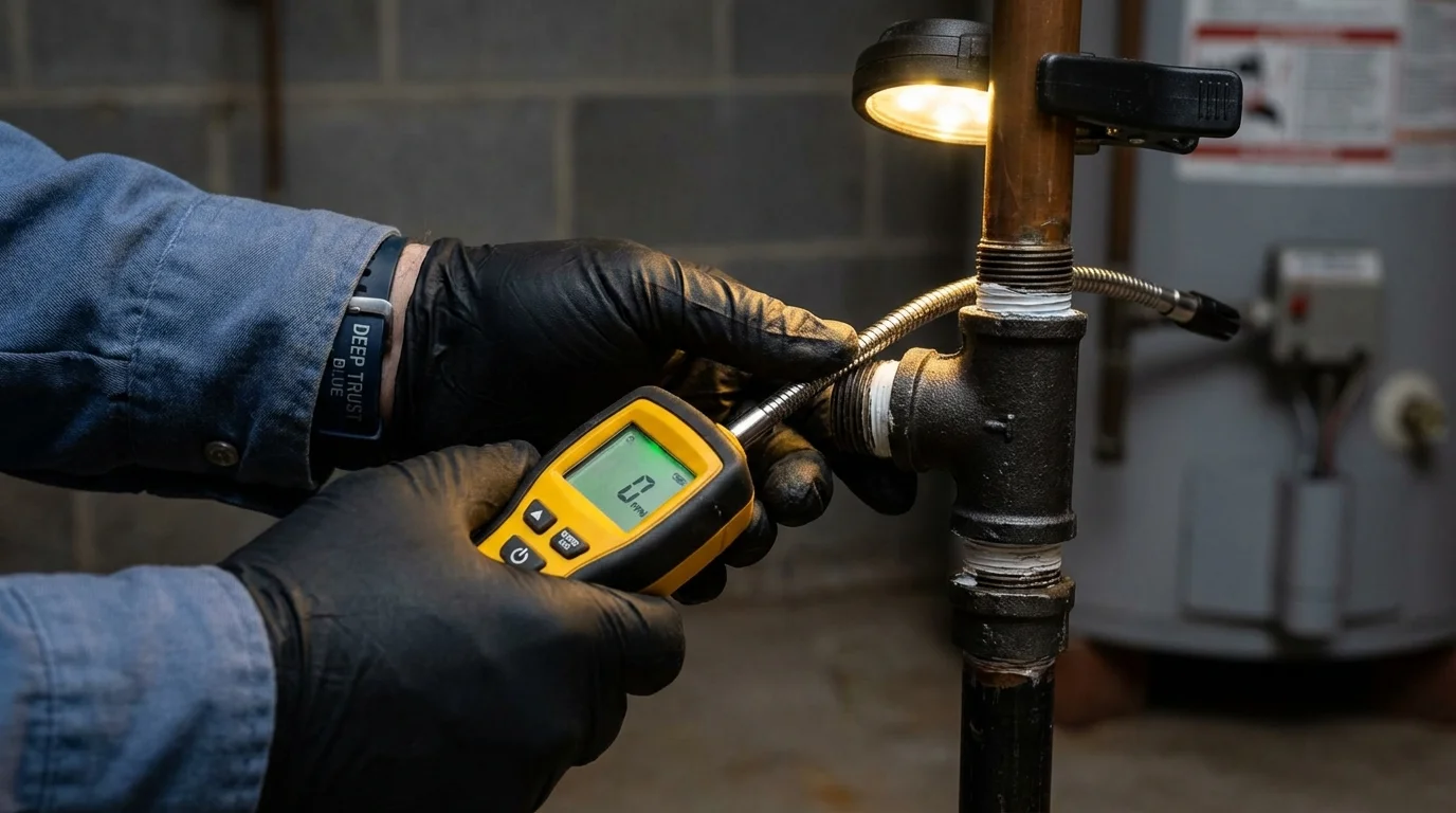 Gas leak detection with electronic sniffer by Johns Plumbing LLC in Hudsonville